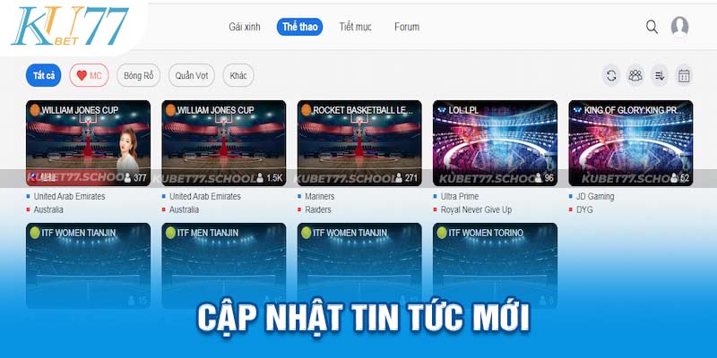 Sảnh game liên tục cập nhật tin tức thể thao