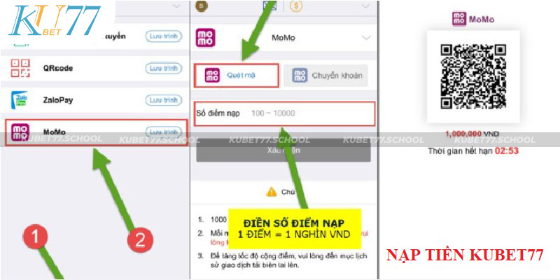 Nạp tiền Kubet77 bằng ví momo